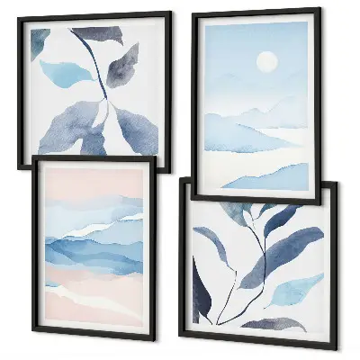 Wanddeko-Set mit Berglandschaften und Aquarellpflanzen