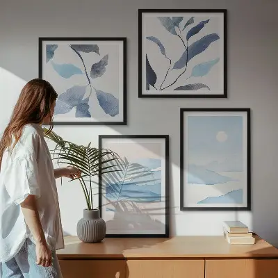Wanddeko-Set mit Berglandschaften und Aquarellpflanzen