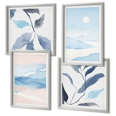 Wanddeko-Set mit Berglandschaften und Aquarellpflanzen