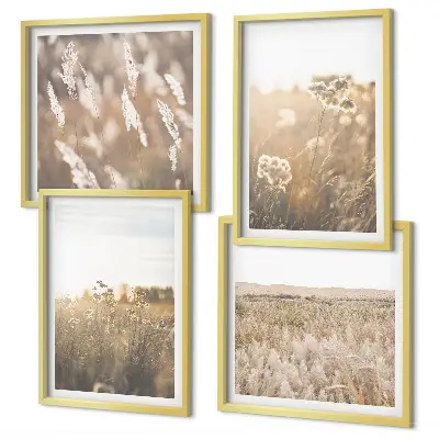 Landschaft mit Gras und Blumen als gerahmtes Polyptychon