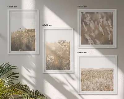Landschaft mit Gras und Blumen als gerahmtes Polyptychon