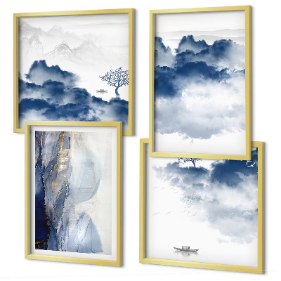 Wanddeko-set Berge, Wolken, Bäume, Vögel im Hintergrund