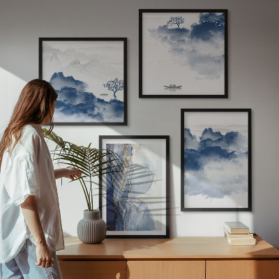 Wanddeko-set Berge, Wolken, Bäume, Vögel im Hintergrund