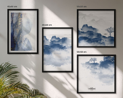 Wanddeko-set Berge, Wolken, Bäume, Vögel im Hintergrund