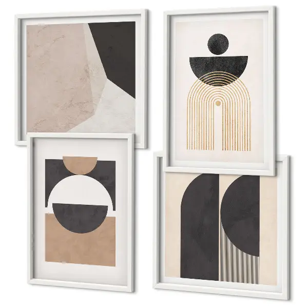 Abstrakte Formen in Beige und Braun als gerahmtes Polyptychon