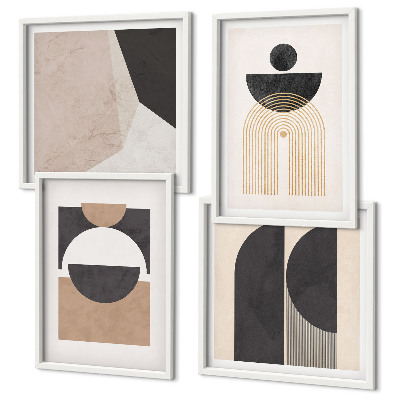 Polyptychon mit rahmen Abstrakte Formen beige braun