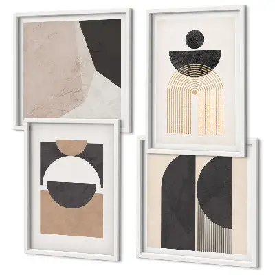 Abstrakte Formen in Beige und Braun als gerahmtes Polyptychon