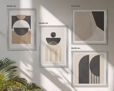 Abstrakte Formen in Beige und Braun als gerahmtes Polyptychon