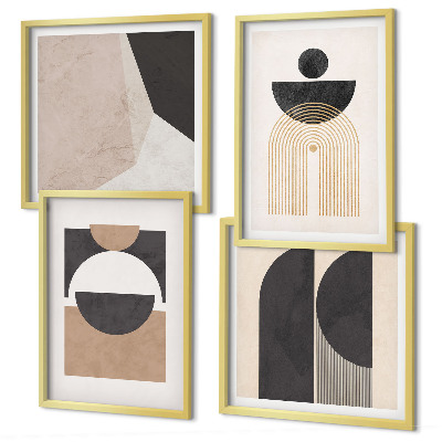 Polyptychon mit rahmen Abstrakte Formen beige braun
