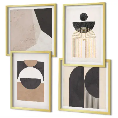 Abstrakte Formen in Beige und Braun als gerahmtes Polyptychon