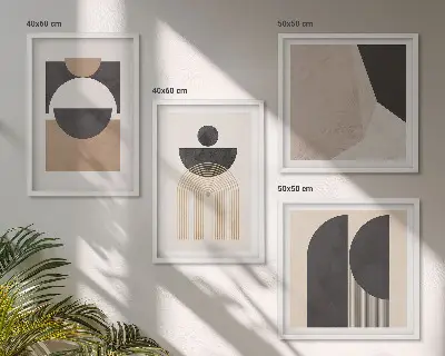 Abstrakte Formen in Beige und Braun als gerahmtes Polyptychon