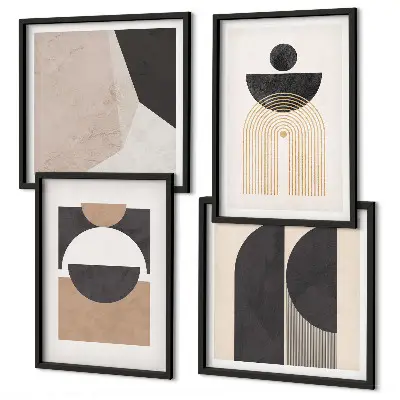 Abstrakte Formen in Beige und Braun als gerahmtes Polyptychon