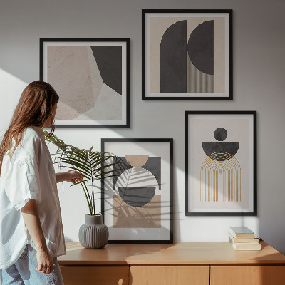 Polyptychon mit rahmen Abstrakte Formen beige braun