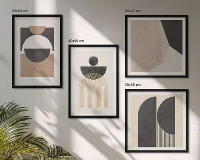 Abstrakte Formen in Beige und Braun als gerahmtes Polyptychon