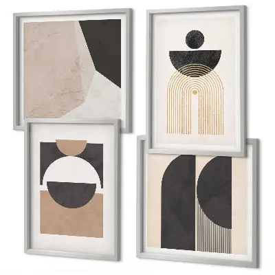 Abstrakte Formen in Beige und Braun als gerahmtes Polyptychon