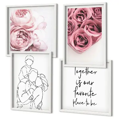 Wanddeko-Set als Familienzeichnung mit Rosensträußen