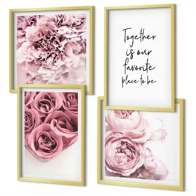 Blumensträuße mit Rosen und Hausinschrift als gerahmtes Polyptychon