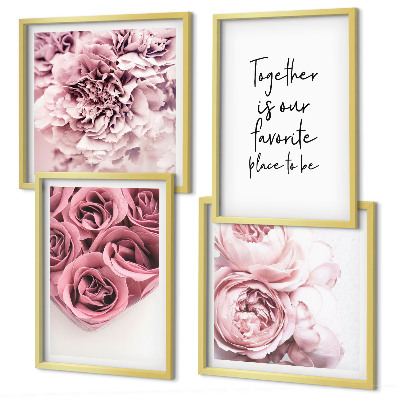 Polyptychon mit rahmen Blumensträuße mit Rosen, Hausinschrift