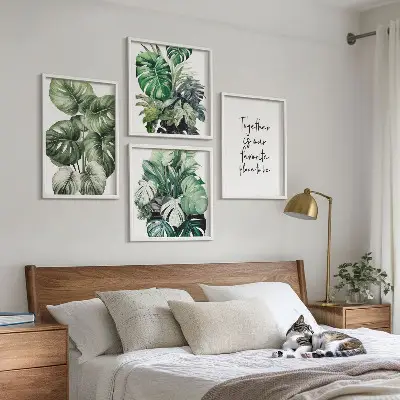 Wanddeko-Set mit grünen tropischen Blättern