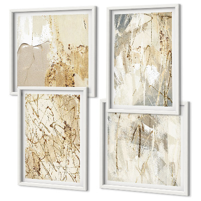 Polyptychon mit rahmen Beige abstrakte Formen Linien