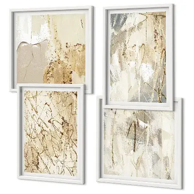 Beige abstrakte Formen und Linien Polyptychon mit Rahmen