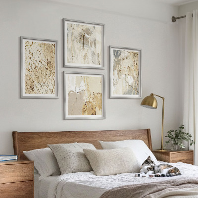 Polyptychon mit rahmen Beige abstrakte Formen Linien