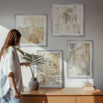 Polyptychon mit rahmen Beige abstrakte Formen Linien
