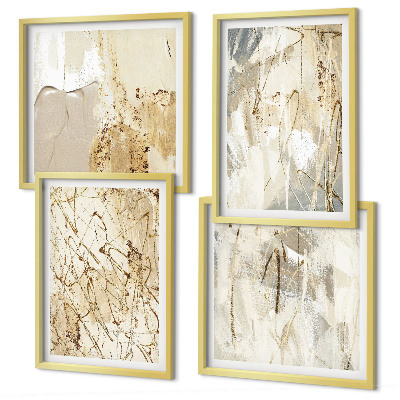 Polyptychon mit rahmen Beige abstrakte Formen Linien