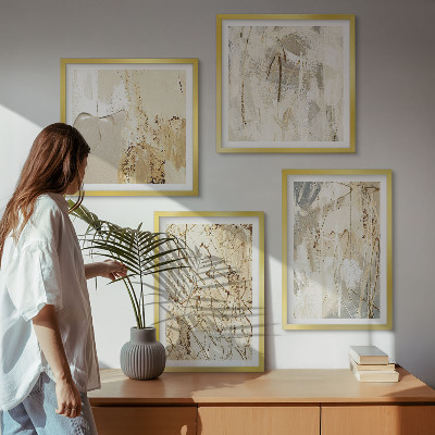 Polyptychon mit rahmen Beige abstrakte Formen Linien