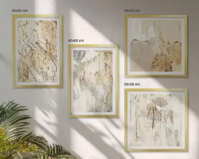 Beige abstrakte Formen und Linien Polyptychon mit Rahmen