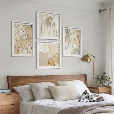 Polyptychon mit rahmen Beige abstrakte Formen Linien