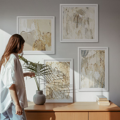 Polyptychon mit rahmen Beige abstrakte Formen Linien