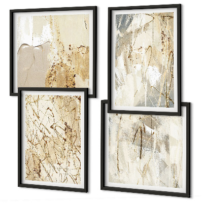 Polyptychon mit rahmen Beige abstrakte Formen Linien