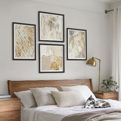 Polyptychon mit rahmen Beige abstrakte Formen Linien