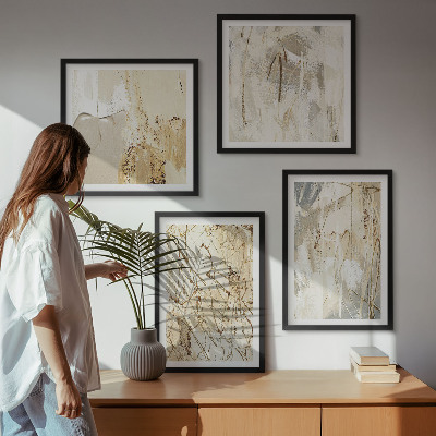 Polyptychon mit rahmen Beige abstrakte Formen Linien
