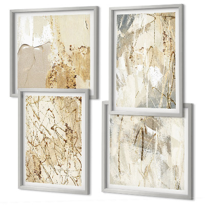 Polyptychon mit rahmen Beige abstrakte Formen Linien