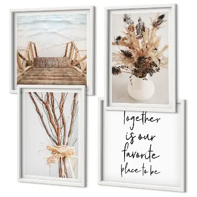 Wanddeko-Set mit minimalistischem Blumenzweige-Motiv in Natur