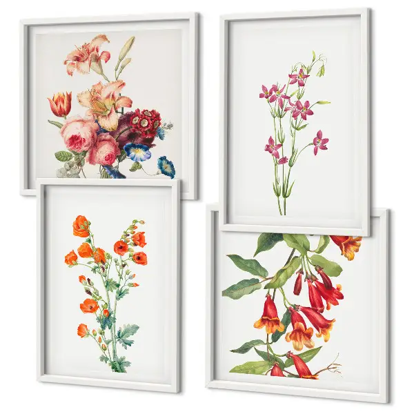 Wanddeko-Set Blumenmalerei im Retro-Stil