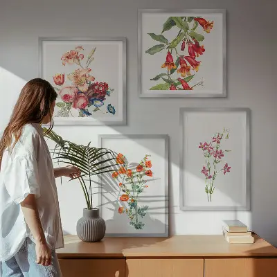 Wanddeko-Set Blumenmalerei im Retro-Stil