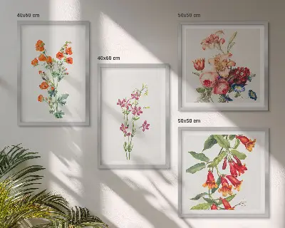 Wanddeko-Set Blumenmalerei im Retro-Stil