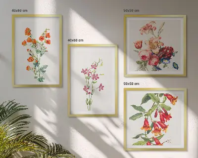 Wanddeko-Set Blumenmalerei im Retro-Stil