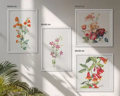 Wanddeko-Set Blumenmalerei im Retro-Stil