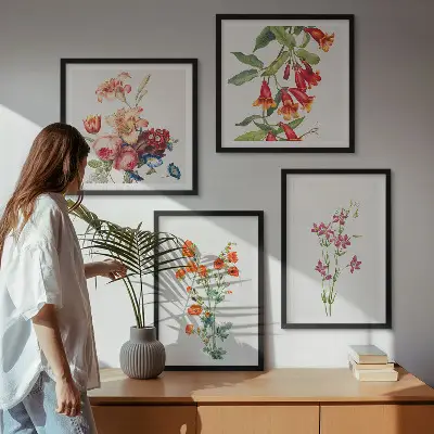 Wanddeko-Set Blumenmalerei im Retro-Stil