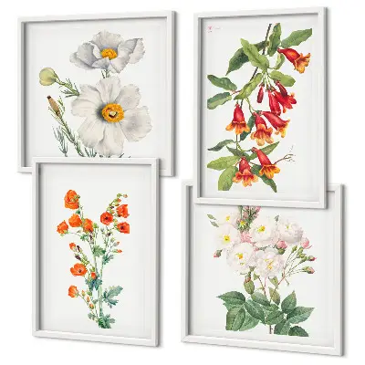 Retro Blumenmalerei Wandbild als gerahmtes Polyptychon
