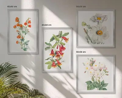 Retro Blumenmalerei Wandbild als gerahmtes Polyptychon