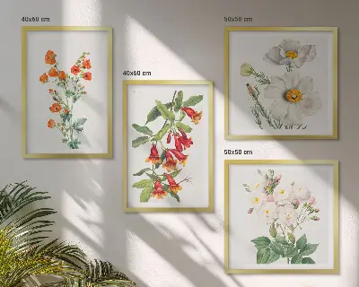 Retro Blumenmalerei Wandbild als gerahmtes Polyptychon