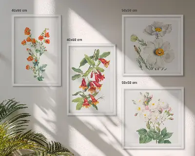Retro Blumenmalerei Wandbild als gerahmtes Polyptychon