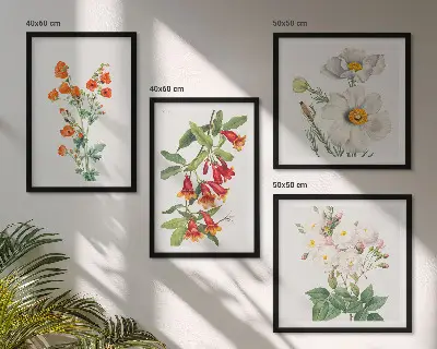 Retro Blumenmalerei Wandbild als gerahmtes Polyptychon