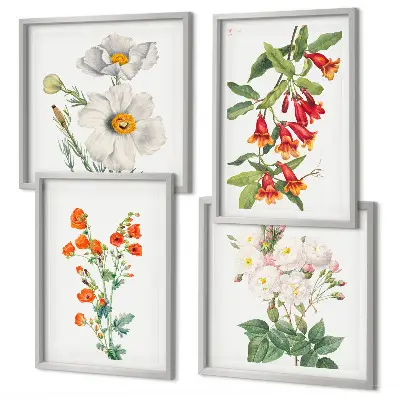 Retro Blumenmalerei Wandbild als gerahmtes Polyptychon