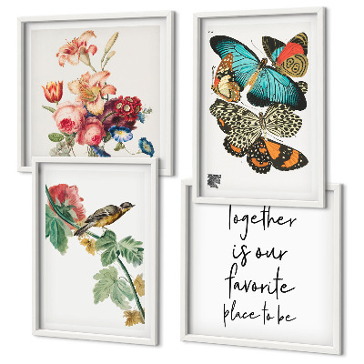Wanddeko-set Blumen, Schmetterlinge, Vögel, Pastellfarben